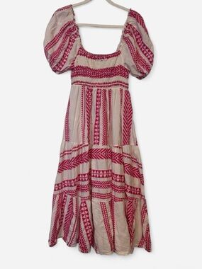 Sofia Boho Maxi Dress Pink ivory Puff Sleeve Cottagecore wedding guest